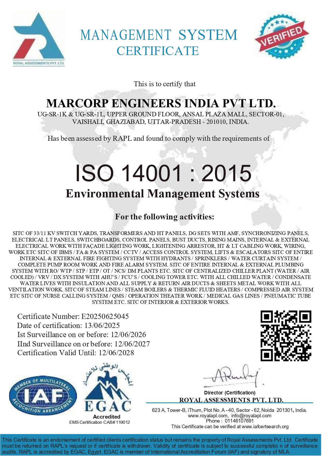 ISO 14001:2025 Certificate